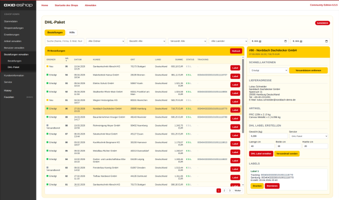 Versand ohne Extra-Fenster: DHL-Labels aus der OXID-Bestellung