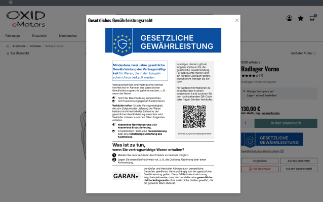Garantieangaben einmal pflegen: Der Admin-Weg zum EU-Label in OXID